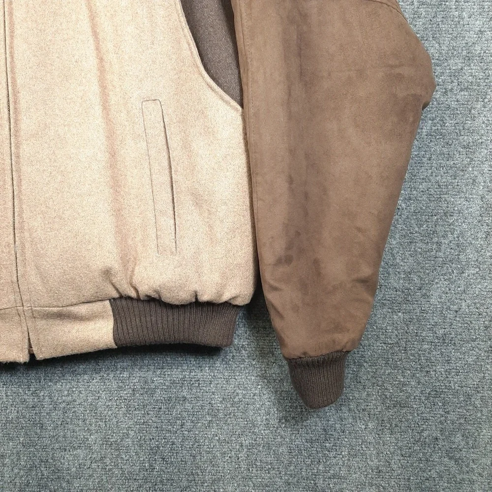Cripple Creek Men's Medium Colorblock Wool Melton Zip Jacket Micro-Suede Sleeves
